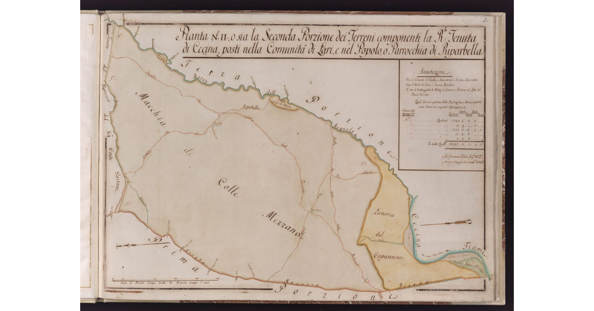 Pianta N. II, o sia la Seconda Porzione dei Terreni componenti la R.le Tenuta di Cecina, posti nella Comunità di Lari, e nel Popolo, o Parrocchia di Riparbella
