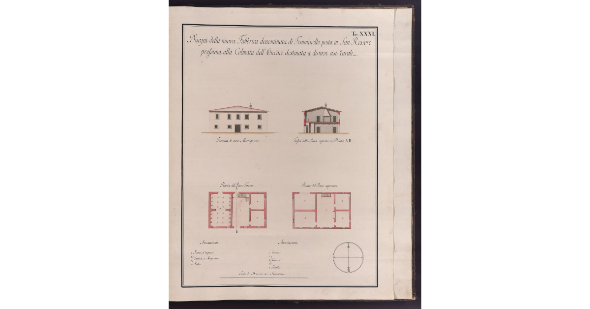 Disegni della nuova Fabbrica denominata di Femminello posta in San Rossore prossima alla Colmata dell'Oncino destinata a diversi usi rurali
