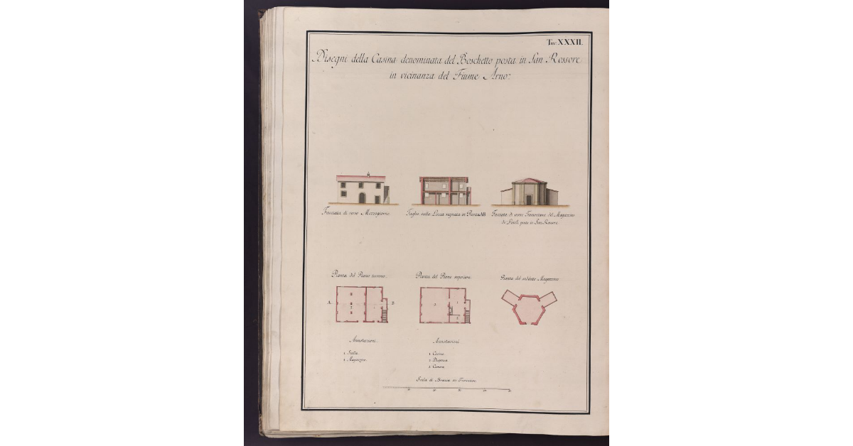 Disegni della Casina denominata del Boschetto posta in San Rossore in vicinanza del Fiume Arno