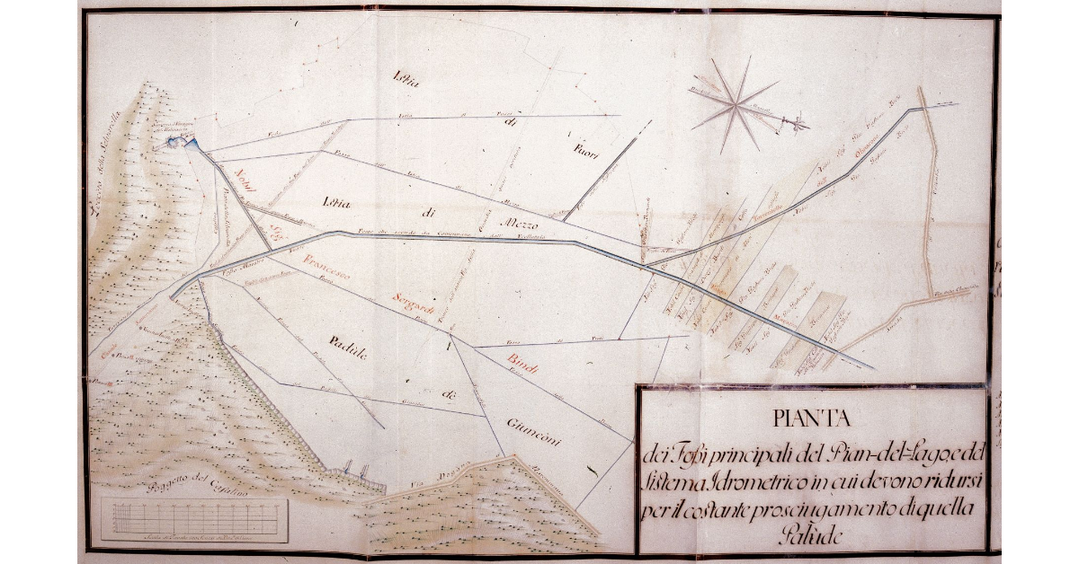 Pianta dei Fossi principali del Pian del Lago, e del Sistema Idrometrico in cui devono ridursi per il costante prosciugamento di quella Palude