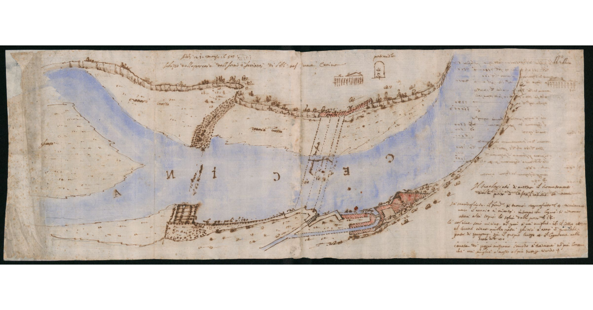 Schizzo della pescaia del forno e feriere di S.A.S. nel fiume Cecina