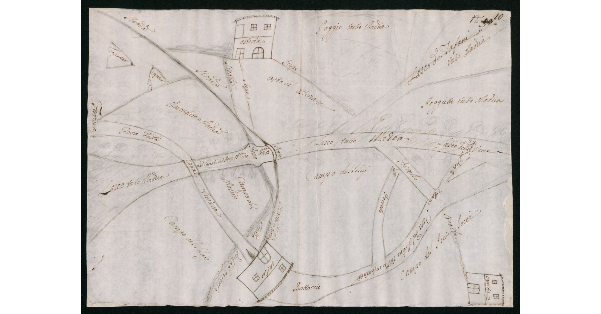 [Veduta dell'osteria e mulino della Pescia Fiorentina con le gore dell'omonima ferriera]