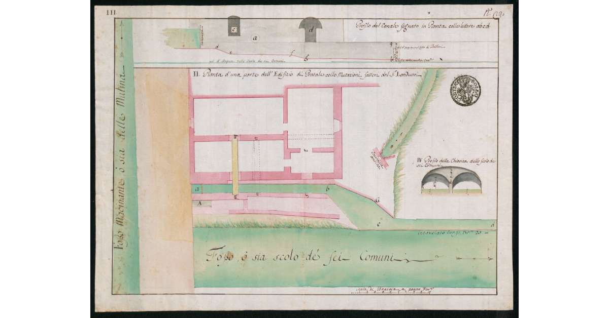 Pianta di una parte dell'edificio di Pratale colle indicazioni fattevi dal Sig.Landucci