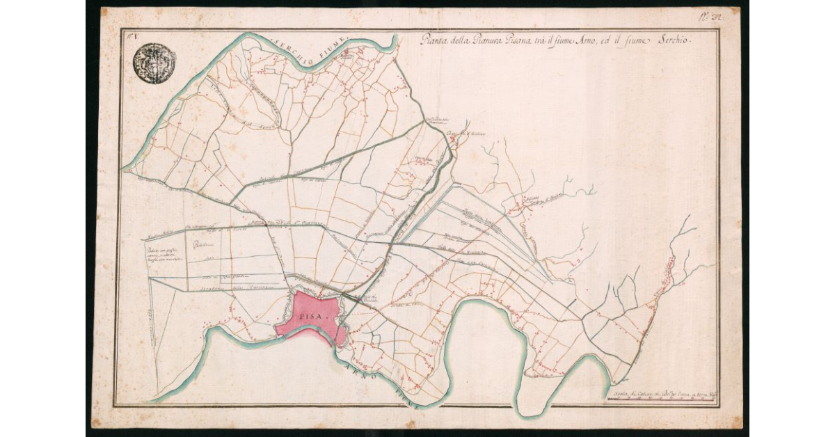 Pianta della pianura pisana tra il fiume Arno ed il fiume Serchio