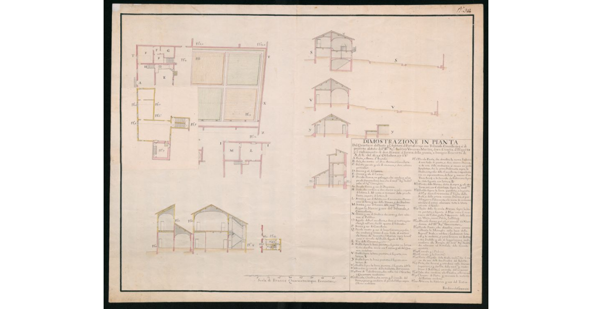 Dimostrazione in pianta del quartiere destinato per l'auditore di Portoferraio suo tribunale, cancelleria e di presente abitato dall'illustrissimo signore auditore Vincenzo Martini
