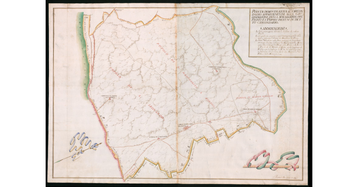 Pianta dimostrativa il circondario appartenente alla giurisdizione della Macelleria del Piano e i popoli inclusi in detto circondario