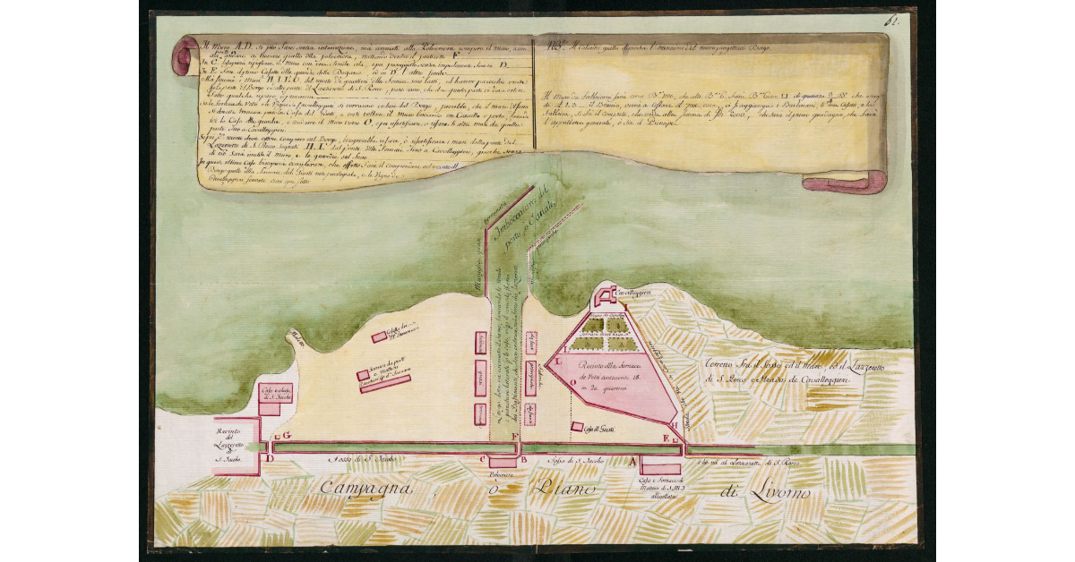 [Pianta del porto-canale tra il lazzaretto di S.Iacopo e il forte dei Cavalleggeri]