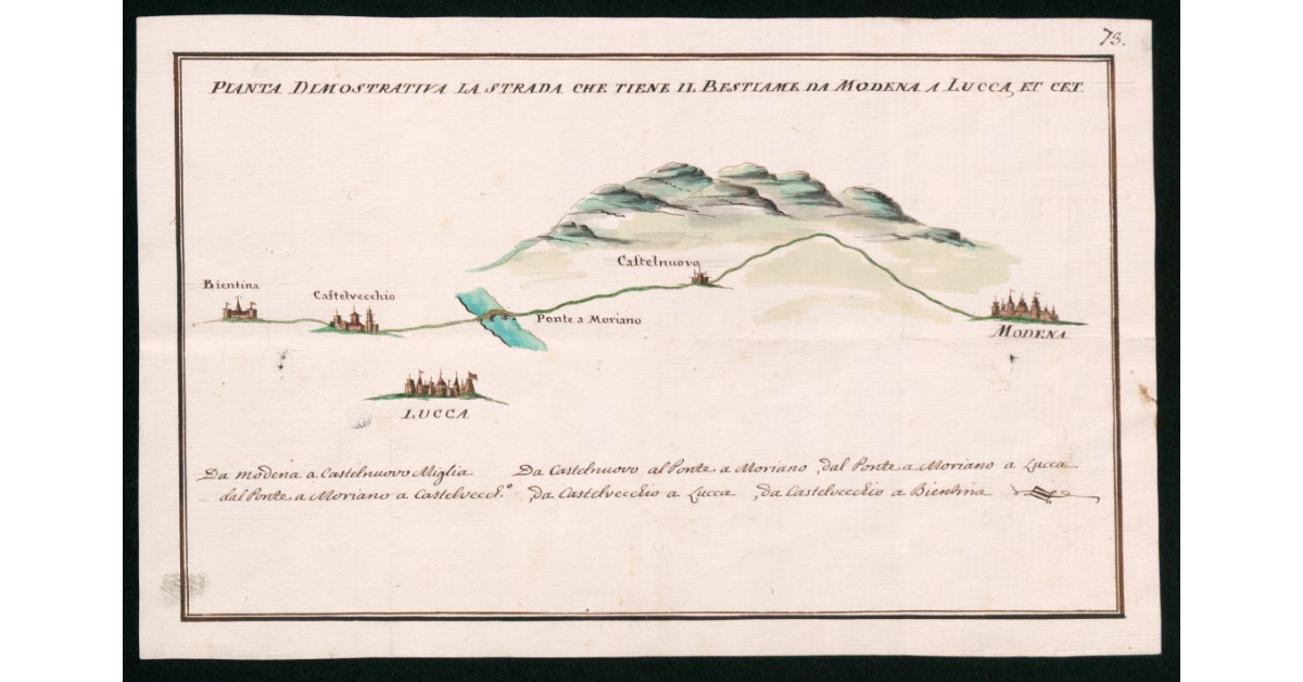 Pianta dimostrativa la strada che tiene il bestiame da Modena a Lucca et.cet