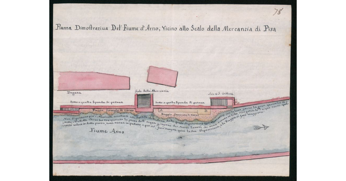 Pianta dimostrativa del Fiume d'Arno, vicino allo scalo della Mercanzia di Pisa
