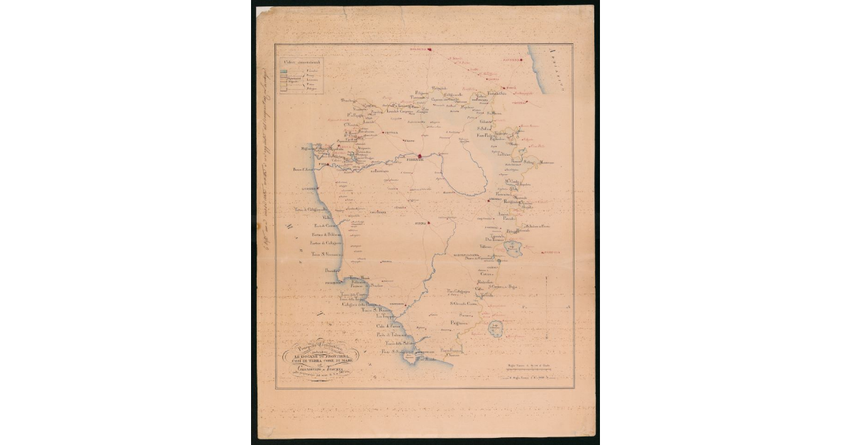 Prospetto geometrico indicativo le dogane di frontiera così di terra come di mare nel Granducato di Toscana nella proporzione dal vero di 1 a 510 mila