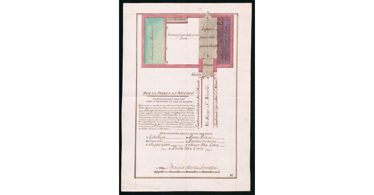 Planimetria della porta di San Niccolò a Firenze con progetto di modifica