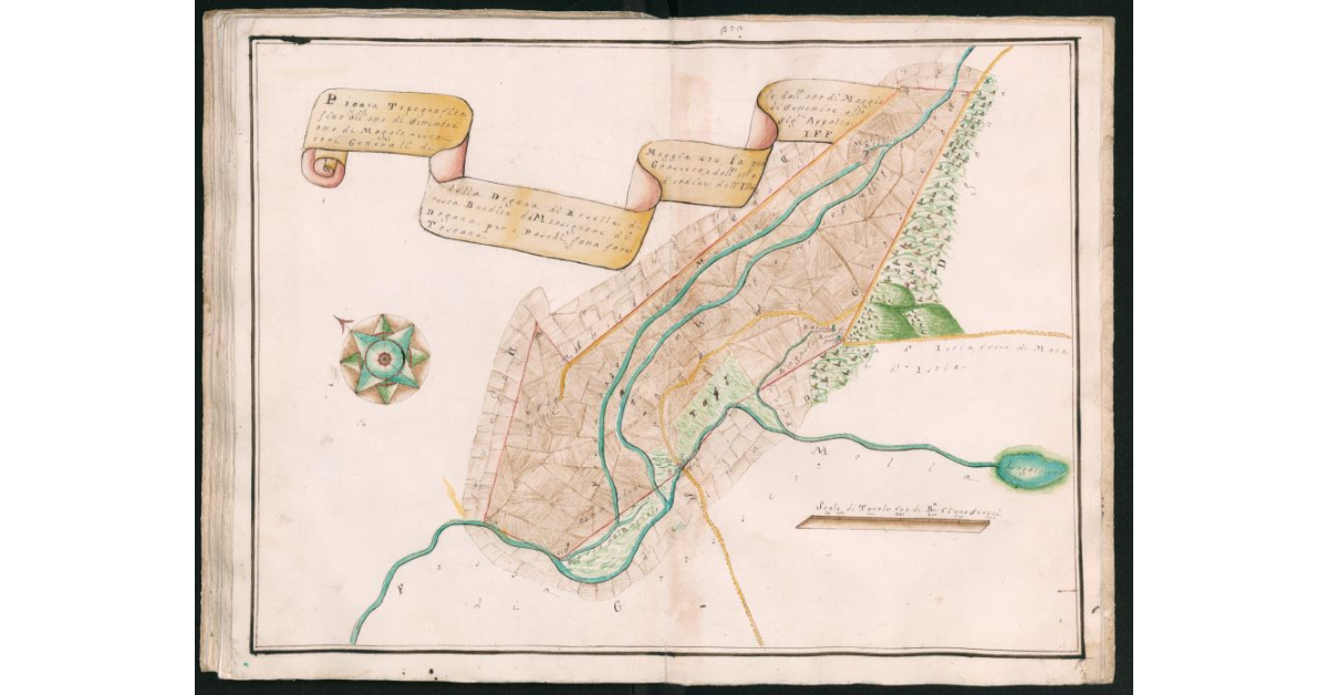 Pianta topografica della Dogana di Roselle di Moggia 373 la quale dall'8 di Maggio fino all'8 di Settembre resta Bandita di Monsignore di Grosseto e dall'8 di Settembre all'8 di Maggio resta Dogana per i Paschi, fatta fare d'ordine dell'Ill.mi Sig.ri Appaltatori Generali di Toscana