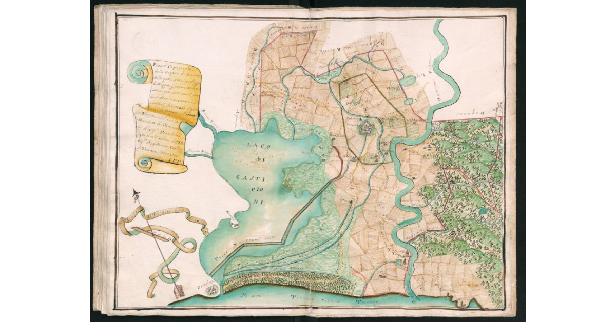 Pianta topografica della Dogana di Grosseto, della quale non si può sapere le Moggia per essere molta sotto acqua dove non si puole andare a misurare i confini, ed il nero la Bandita del Marrucheto del Sig.Franchini, fatta fare d'ordine dell'Ill.mi Sig.ri Appaltatori Generali di Toscana l'anno 1745