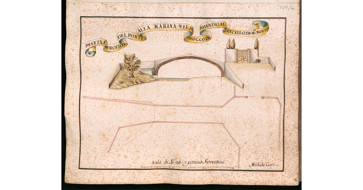 Pianta e profilo del ponte alla Marina sul suo sbocco in Bisenzio al cancello dei SS.ri Montalvo