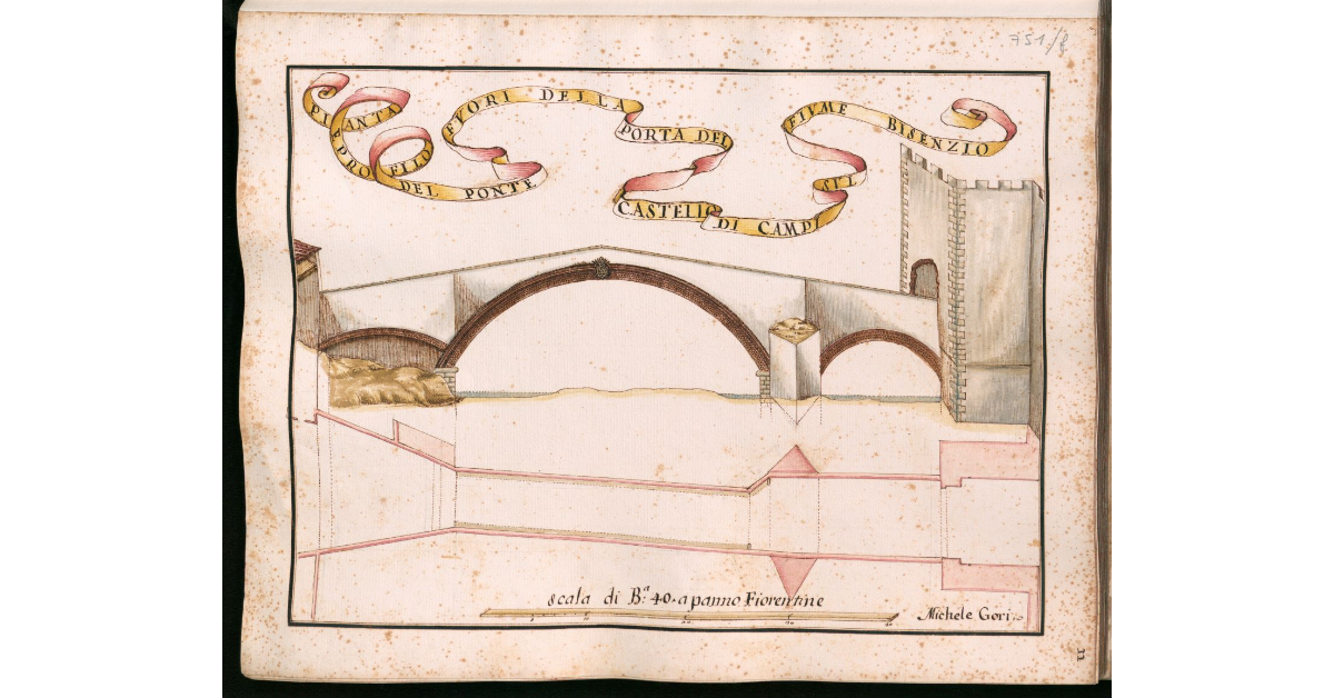 Pianta e profilo del ponte fuori della porta del castello di Campi sul fume Bisenzio