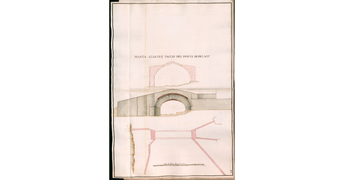Pianta alzato e taglio del ponte di Pelago