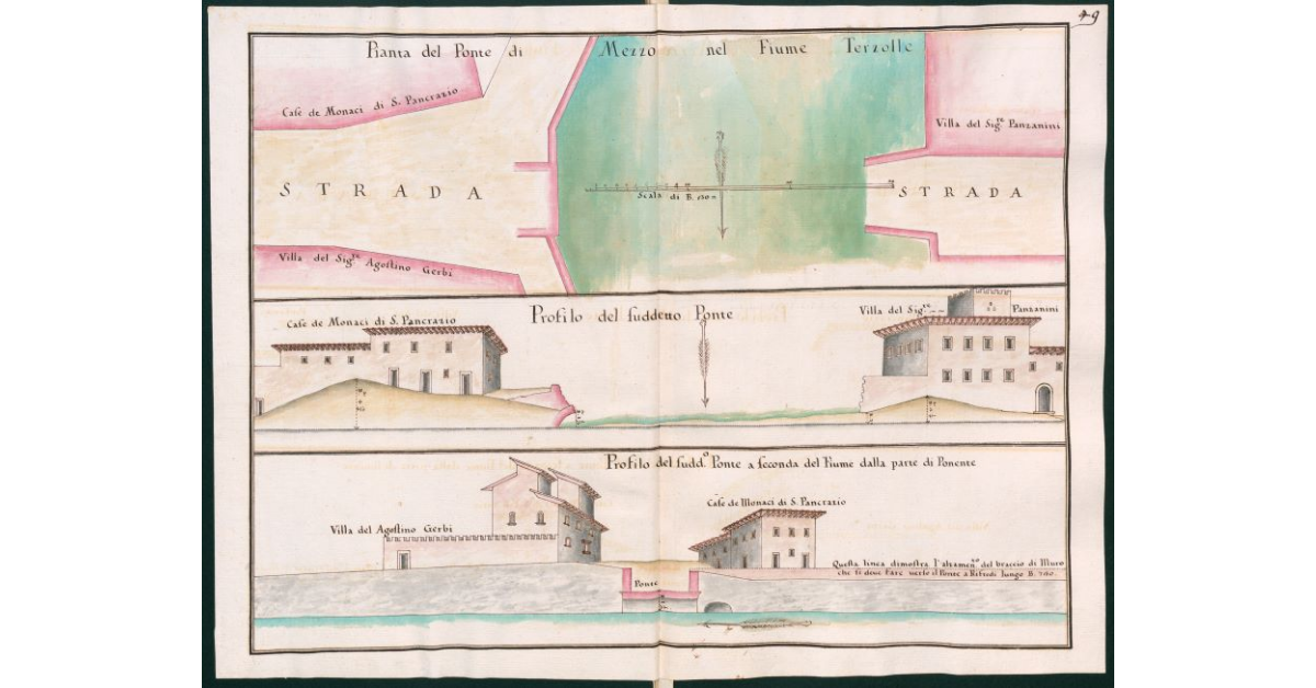 Pianta e [profili] del Ponte di Mezzo nel fiume Terzolle
