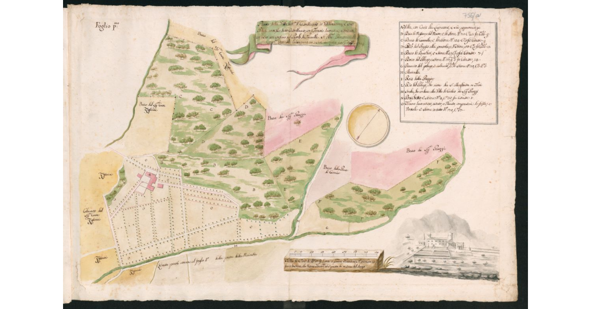 Pianta della Villa detta il Castellaccio in Valdimarina e suo Podere annesso detto il Castellaccio, con i terreni lavorativi e boscati, con i suoi veri confini nel Popolo di Travalle S.Maria, Potesteria di Campi, Lega di Calenzano