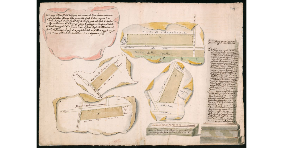 Piante dei terreni aggregati al Podere di Ugnano fatte anno 1740