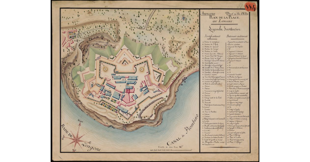 Plan du Place de Longone, Artillerie, Direction de l'Ile d'Elba