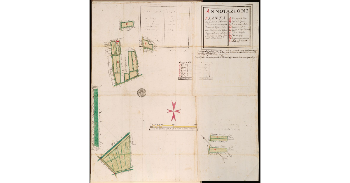 Pianta del Podere di S. Lorenzo a Pagnatico di attinenza della fattoria della Vaiana della Sacra Religione di S. Stefano Papa e Martire, allivellato a Giuseppe di Colo, lavoratore del medesimo