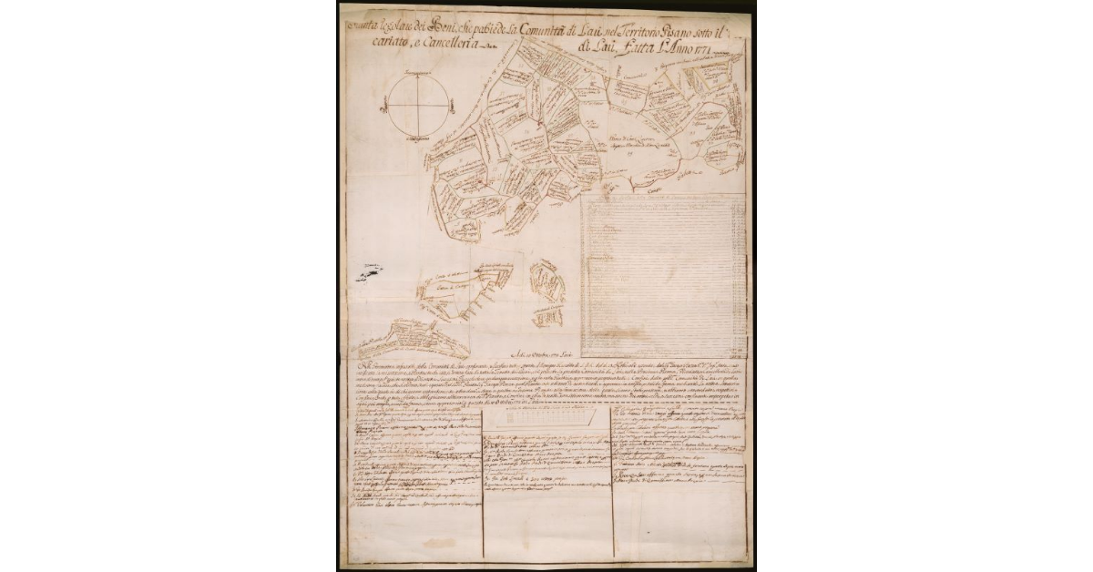 Pianta regolare dei beni che possiede la comunità di Lari nel territorio pisano sotto il Vicariato e cancelleria di Lari [...]