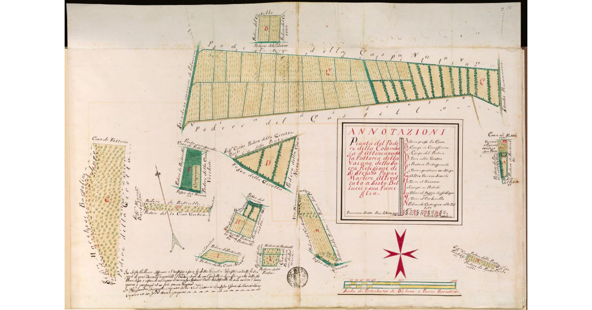 Pianta del Podere della Colombaia di attinenza della fattoria della Vaiana della Sacra Religione di S.Stefano Papa e Martire, allivellato a Sisto Bellucci e sua famiglia