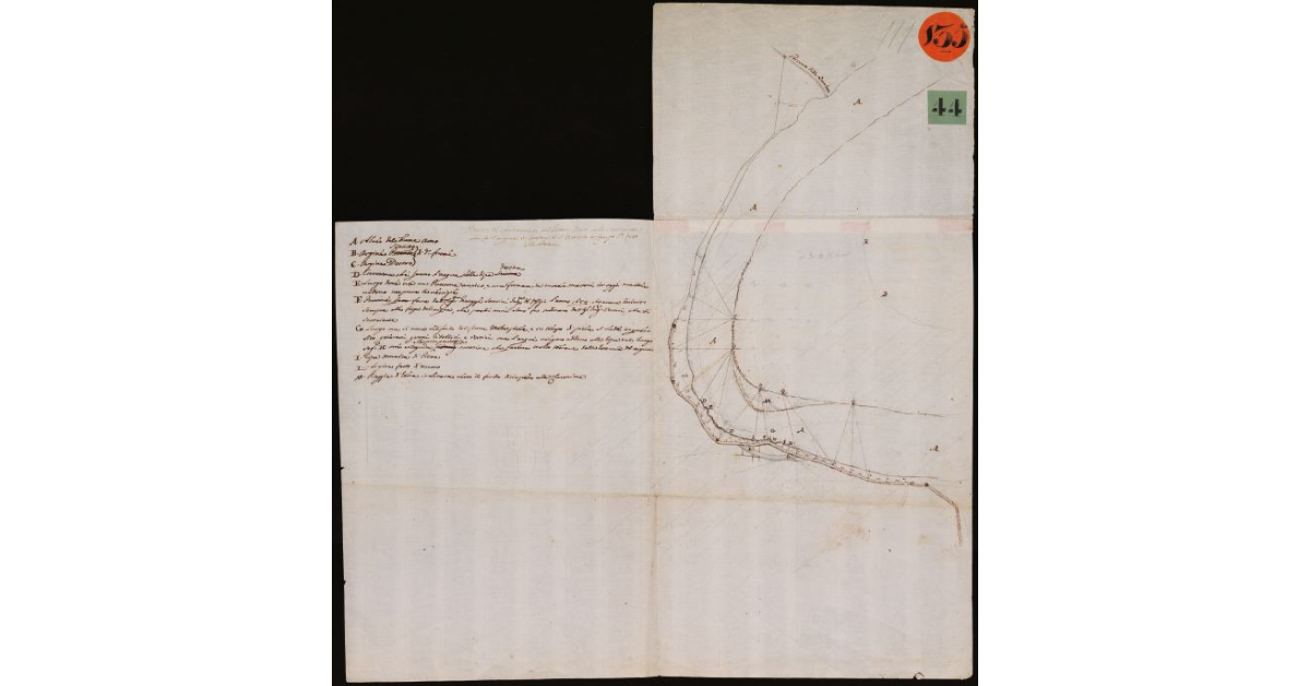 Pianta dell'andamento del fiume Arno colla corrosione che fa l'acqua in comune di San Vittorio a Campo, luogo detto alle Palate