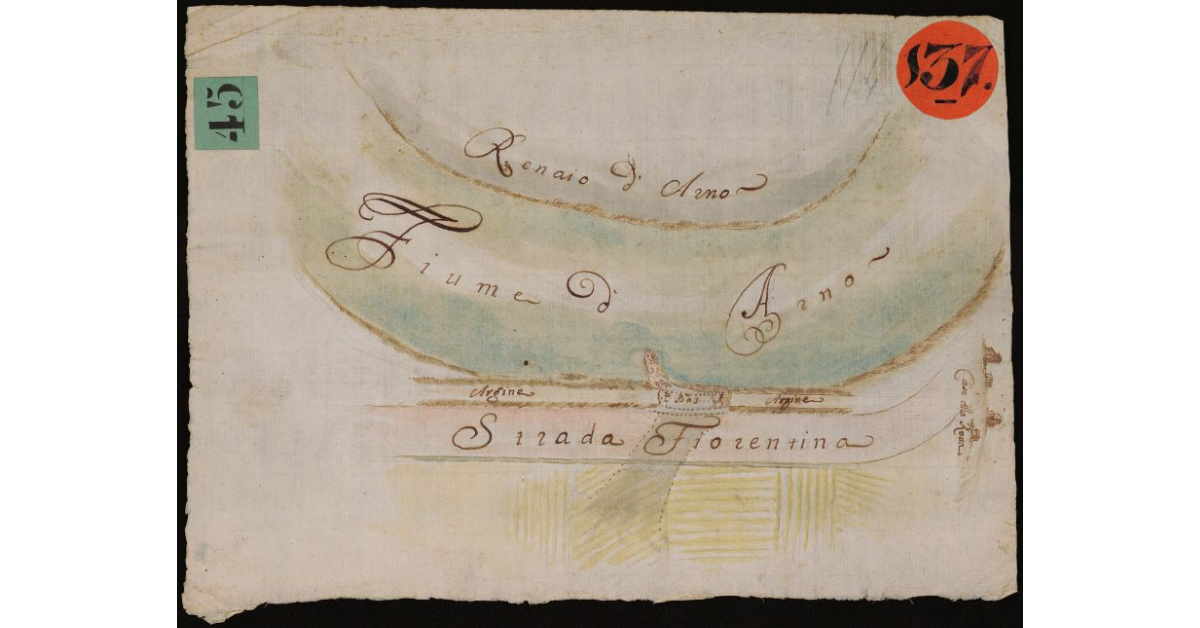 [Corrosione dell'argine dell'Arno presso il paese della Rotta]