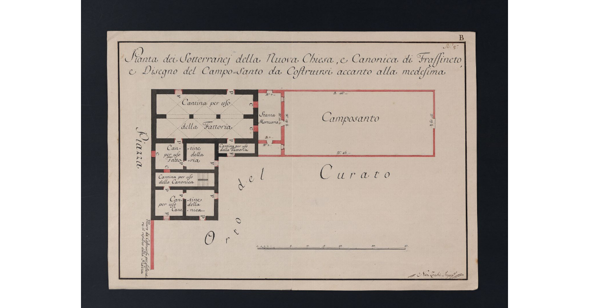 Pianta dei Sotterranej della Nuova Chiesa, e Canonica di Frassineto, e Disegno del Campo Santo da Costruirsi accanto alla medesima
