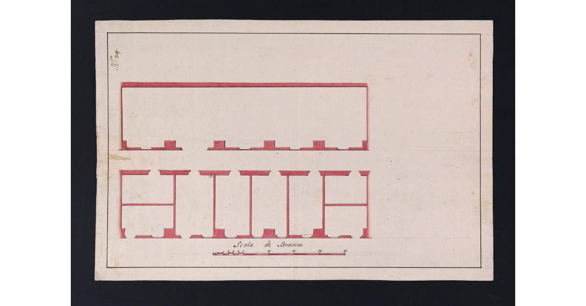 [Pianta di una parte del magazzino di Pisa, dove si conservano le Gondole, da ridursi per tenervi i cani da caccia]