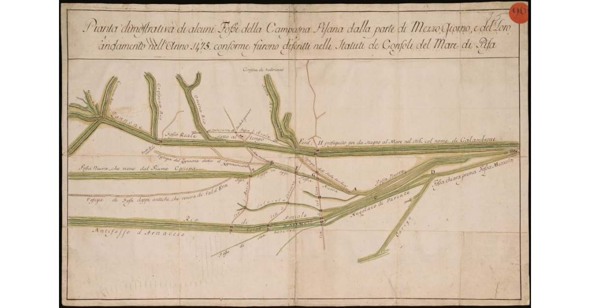 Pianta dimostrativa di alcuni fossi della campagna pisana dalla parte di mezzogiorno e del loro andamento nell'anno 1475, conforme furono descritti nelli Statuti dei Consoli del Mare di Pisa