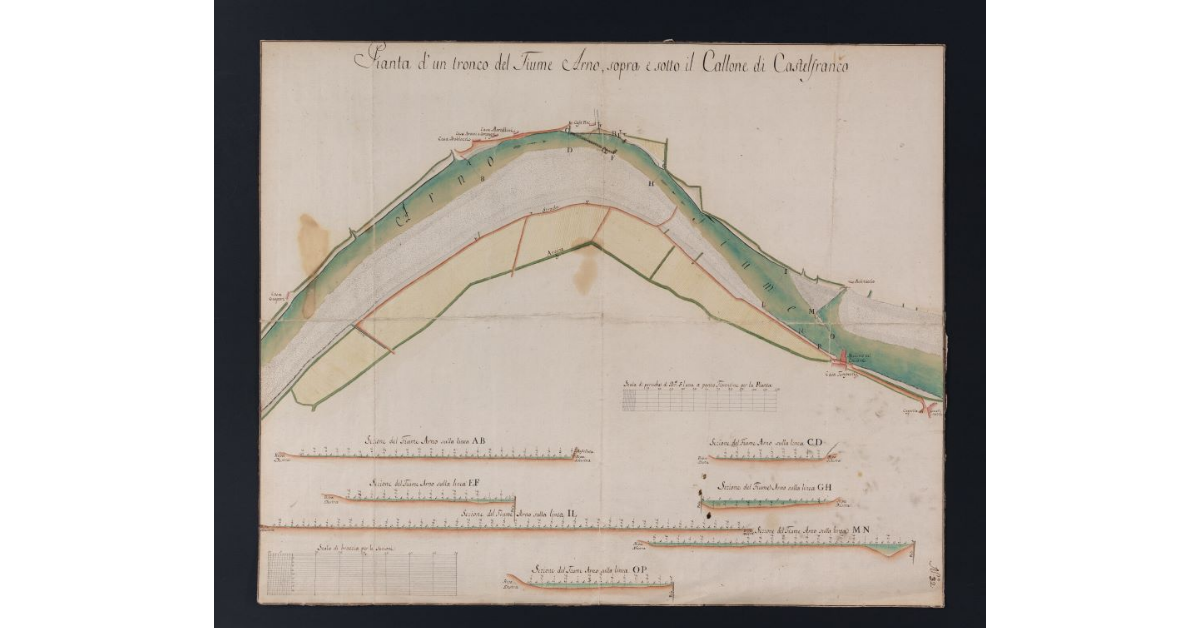 Pianta di un tronco del Fiume Arno, sopra e sotto il Callone di Castelfranco