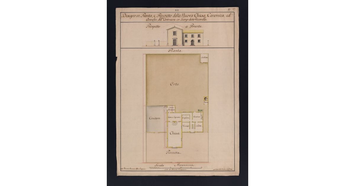 Disegno in Pianta, e Prospetto della Nuova Chiesa Canonica, ed Annessi, da Costruirsi in Luogo detto Vicarello