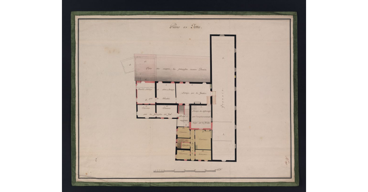 [Piano a tetto del casamento che comprende l'abitazione per il Fattore, ed i servizi della R. Fattoria del Poggio Imperiale, il quartiere della Guardia, e del pigionale Francesco Cozzi, e la Casa, e annessi del Pod. della Tinaia]