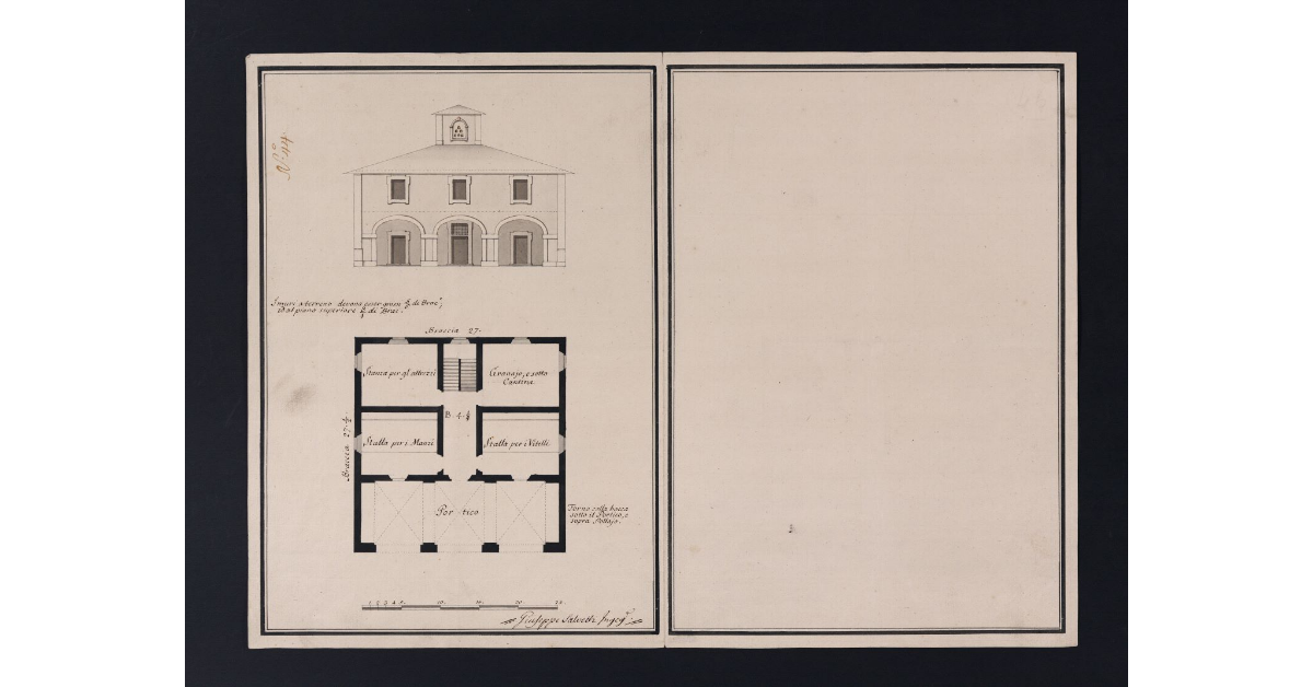 [Pianta e prospetto della nuova casa del podere della Tinaia]