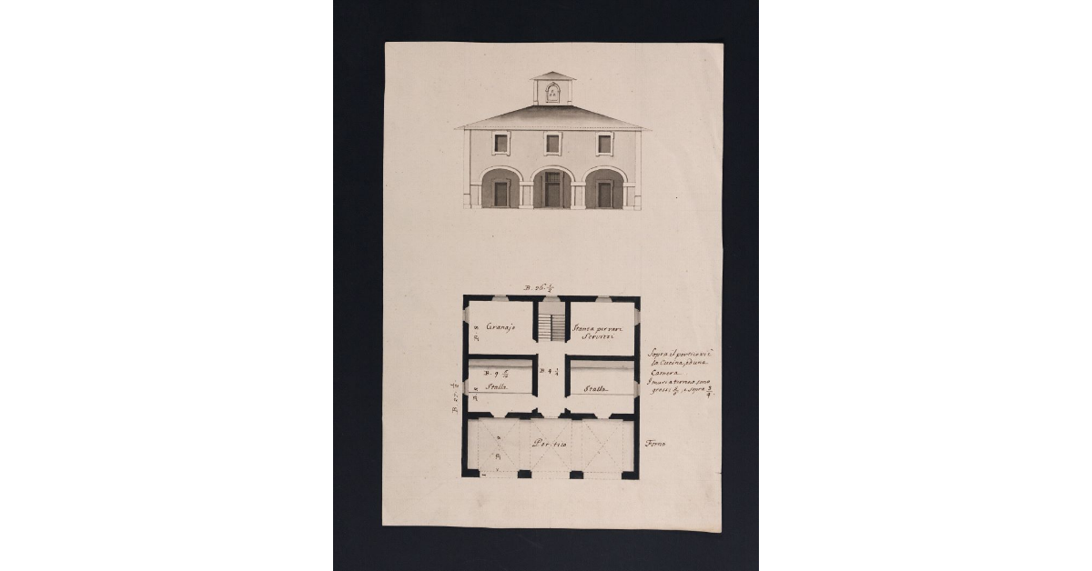 [Pianta e prospetto della nuova casa del podere della Tinaia]