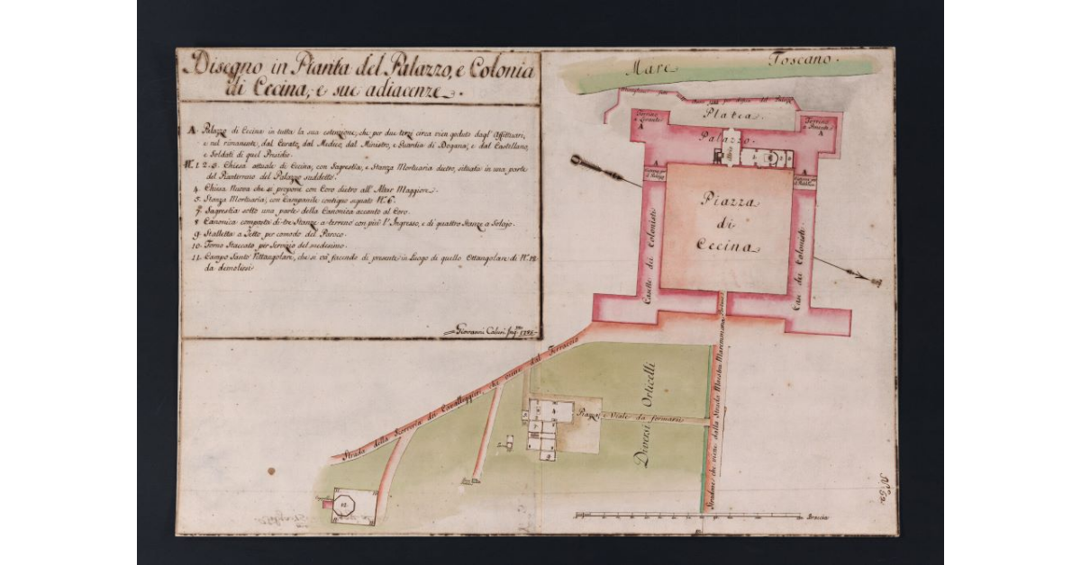 Disegno in Pianta del Palazzo, e Colonia di Cecina, e sue adiacenze