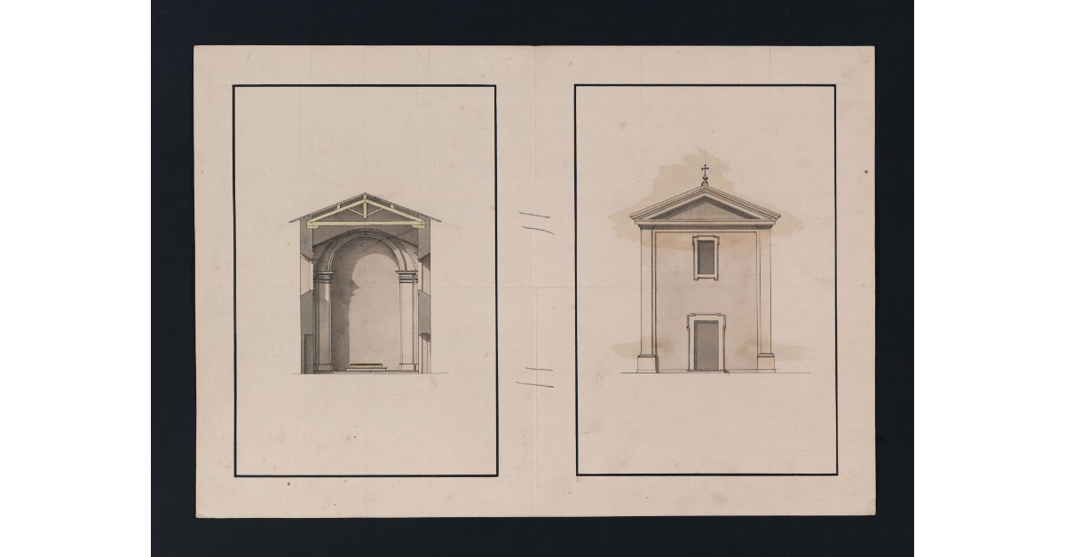 [Taglio in larghezza e prospetto della chiesa di Collesalvetti]