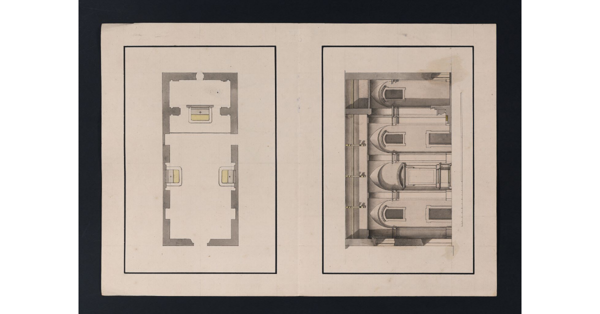 [Pianta e taglio in lunghezza della chiesa di Collesalvetti]