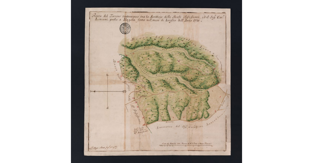 Pianta del Terreno controverso tra lo Scrittojo delle Reali Possessioni ed il Sig. Cav. Lenzoni posto a Nugola fatta nel mese di Luglio dell'Anno 1770