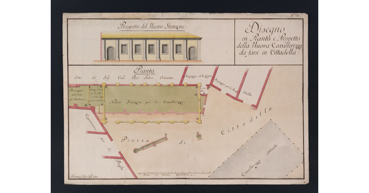 Disegno in Pianta e Prospetto della Nuova Cavallerizza da farsi in Cittadella