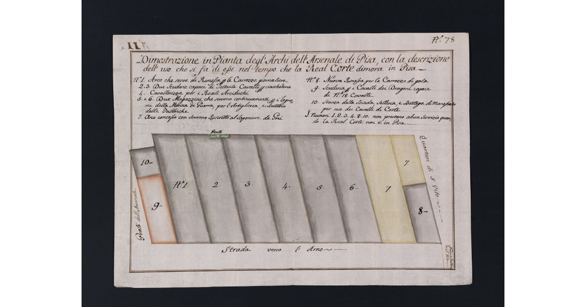 Dimostrazione in pianta degl'Archi dell'Arsenale di Pisa, con la descrizione dell'uso che si fa di essi nel tempo che la Real Corte dimora in Pisa
