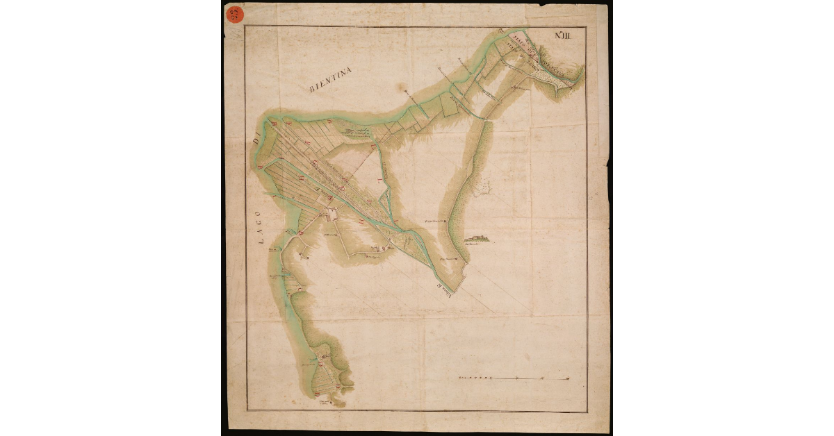 [Pianta di un tratto del fiume Visona, coi terreni adiacenti dallo Stato di Lucca fino al lago di Bientina]