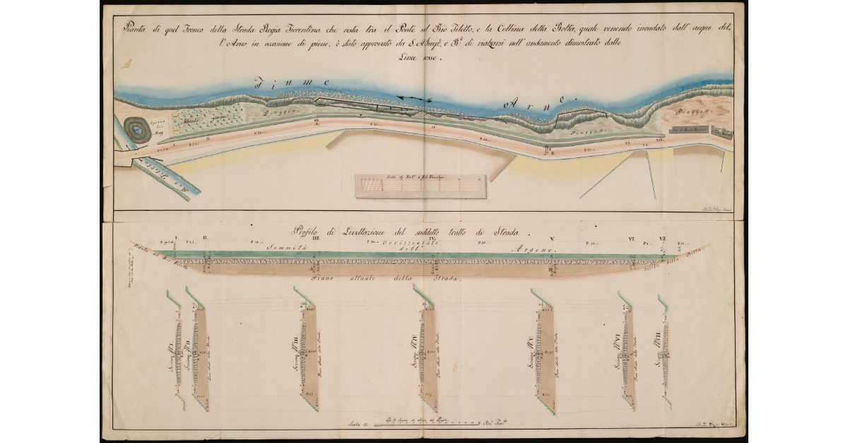 Pianta di quel tronco della Strada Regia fiorentina che resta fra il ponte sul Rio Filetto e la collina della Rotta [...]