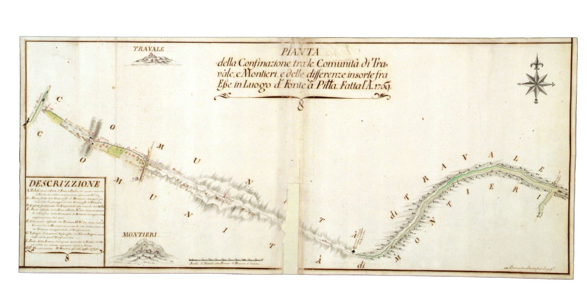 Pianta della Confinazione tra le Comunità di Travàle, e Montieri, e delle differenze insorte fra Esse in luogo detto Fonte à Pilla