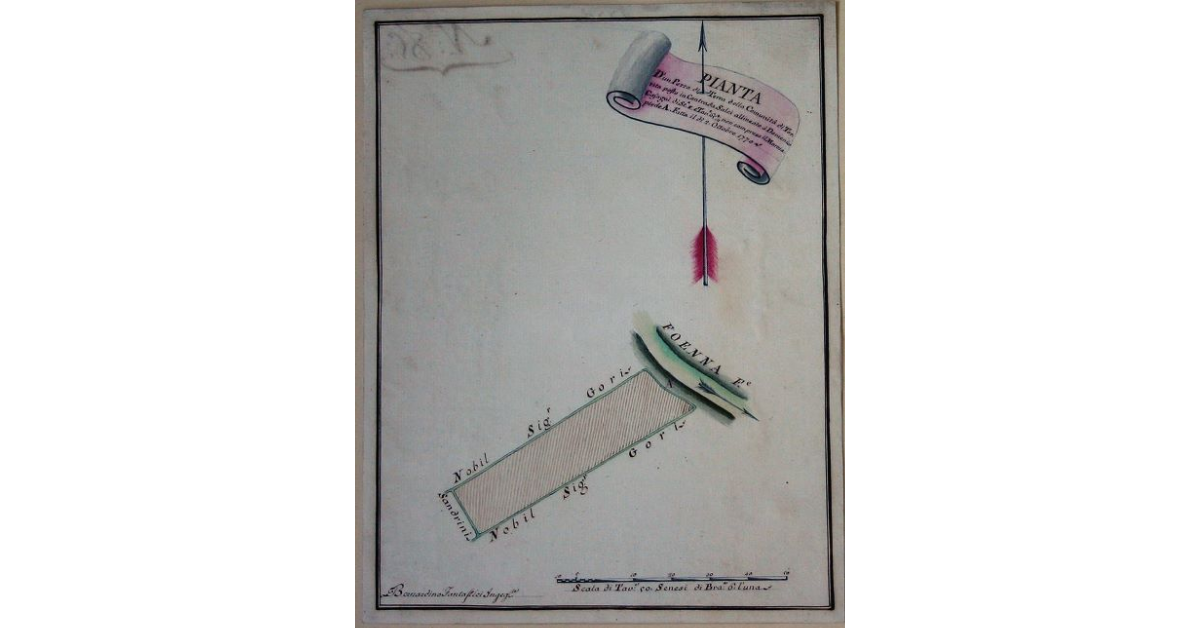 Pianta D'un Pezzo di Terra della Comunità di Torrita posta in Contrada Salci allineata 3/4, non compreso nel marciapiede A