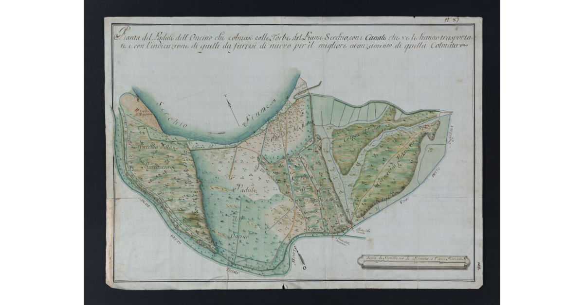 Pianta del Padule dell'Oncino che colmasi colle Torbe del Fiume Serchio, con i canali che ve le hanno trasportate e con l'indicazione di quelli da farvisi di nuovo per il migliore avanzamento di quella Colmata