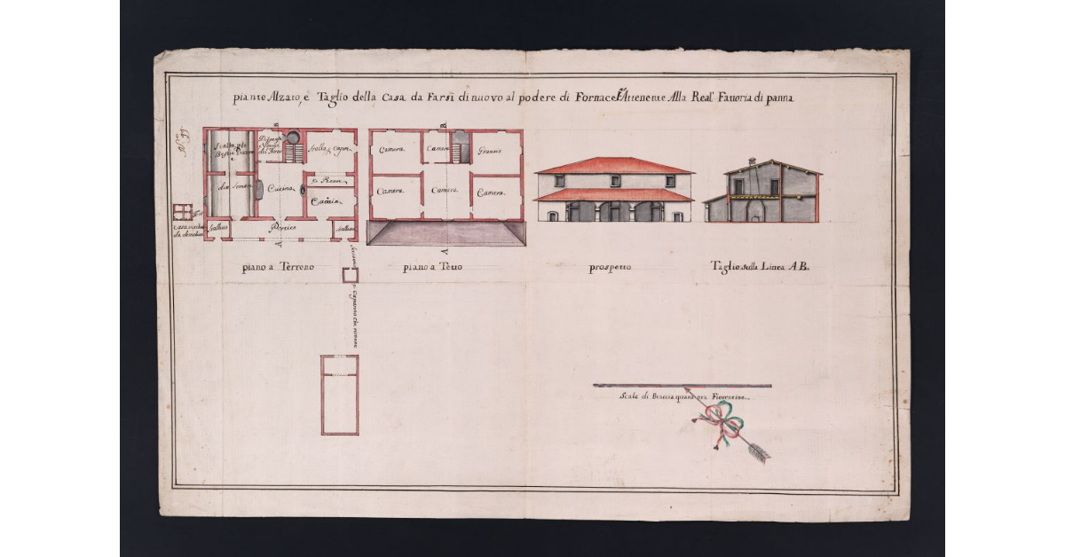 Piante, Alzato, e Taglio della Casa da Farsi di nuovo al podere di Fornace I Attenente alla Real Fattoria di panna
