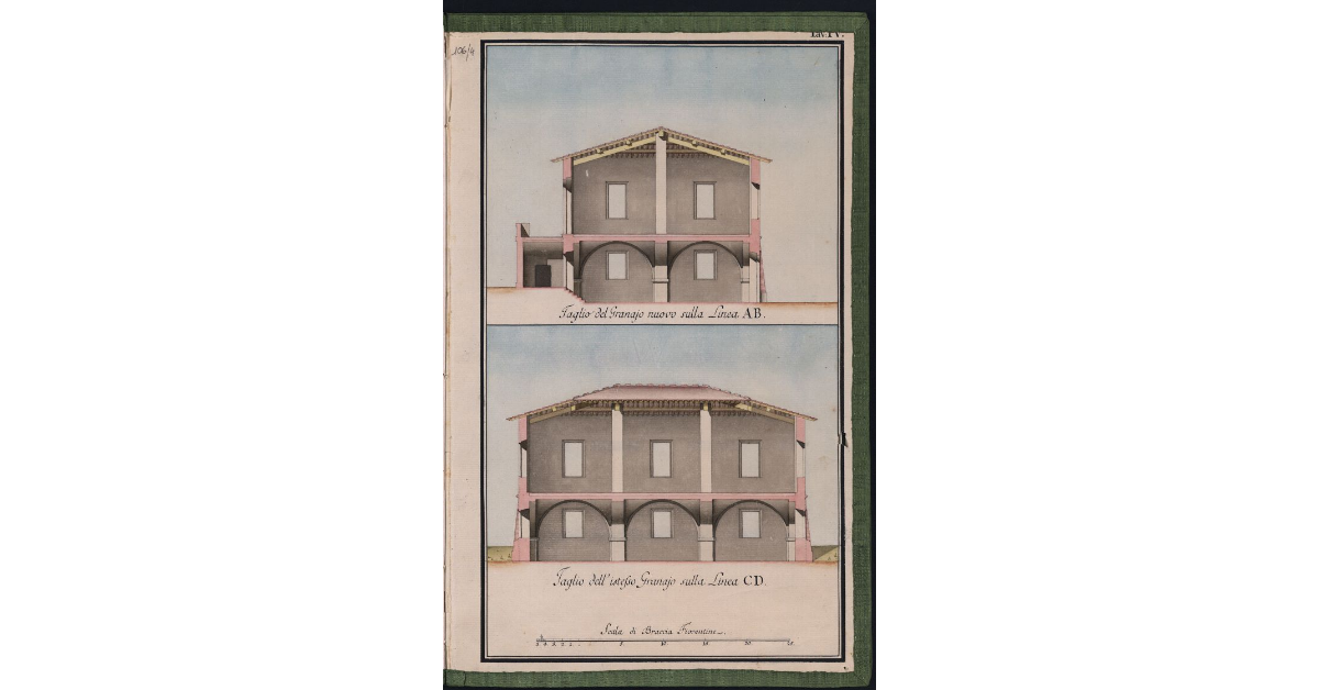 [Tagli lungo le linee AB e CD del nuovo granaio]